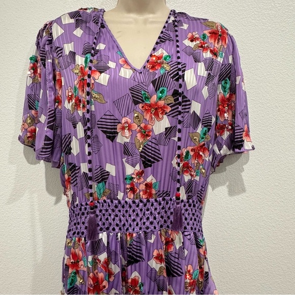 Diane Freis Floral Purple Sequined Dancer Dress Georgette Asymmetrical Vintage - Picture 4 of 13